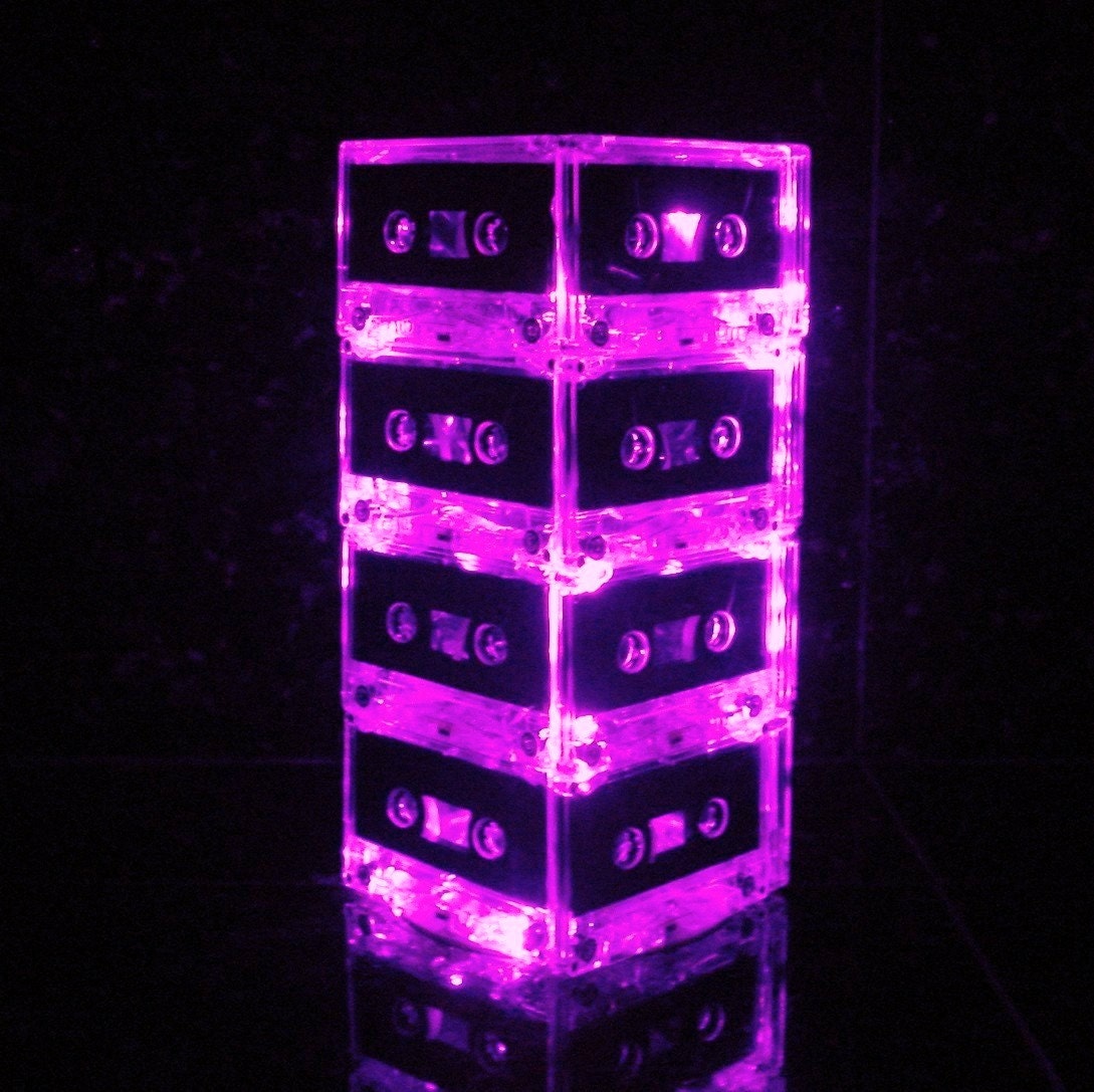 Upcycled Lighting LED Lamp Pink Mixtape Cassette Tape Night Light Mood Light Lamp 10" Pink Mixtape Cassette Tape Light Il_570xn