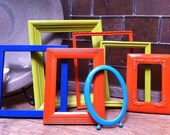 Empty Frame Collection Set, Bright and Chic, Upcycled Home Decor, Funky Vintage, Lime, Tangerine
