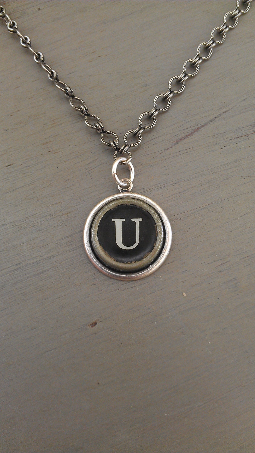 SALE -  Letter U - Vintage Typewriter Key Necklace Smith & Corona Super Speed