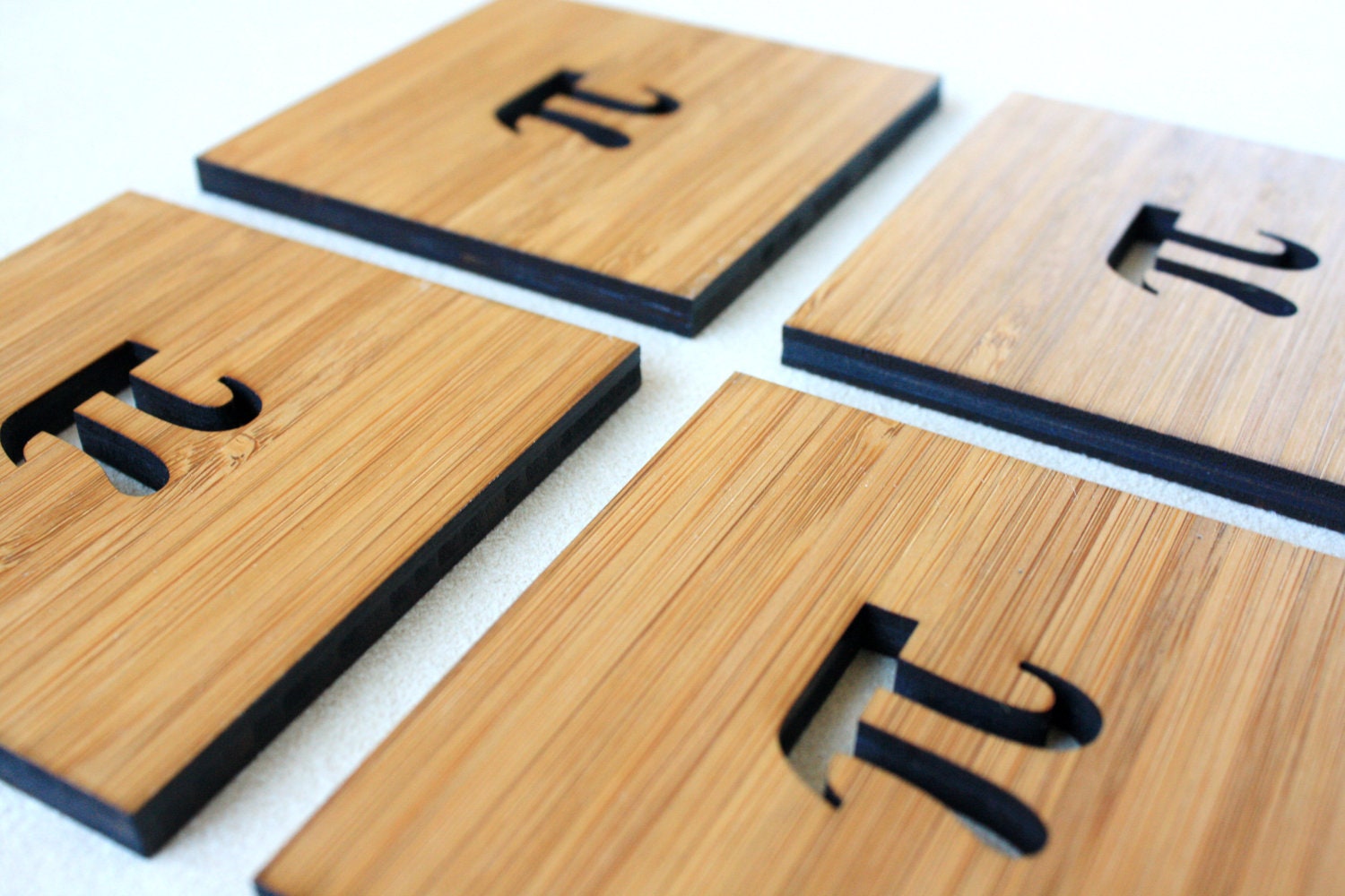 Pi Sign Math Coasters, Set of 4 in Amber Bamboo Wood