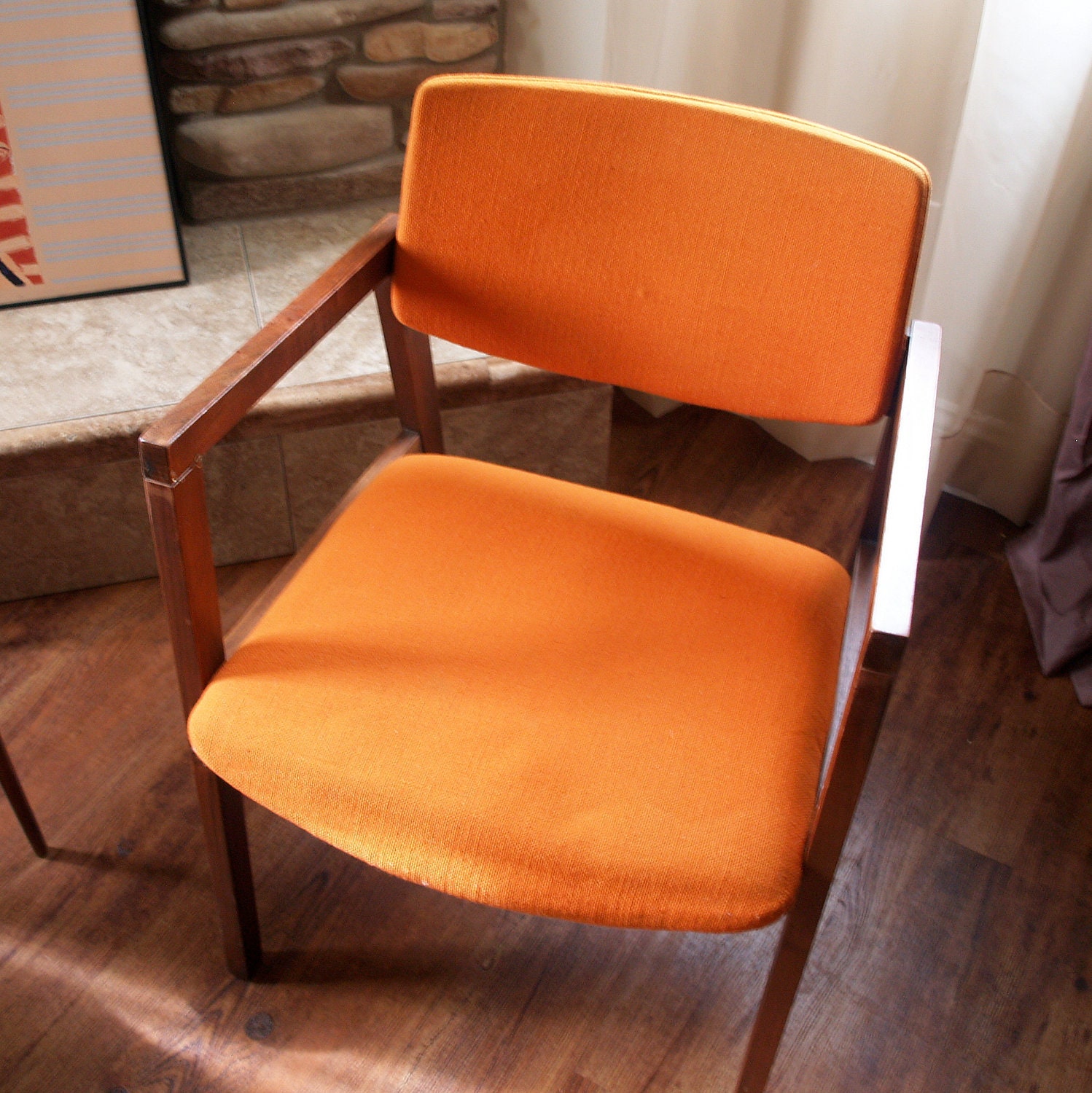 1960s MID MOD Chairs Burnt Orange Danish Modern Style Side, Desk, Accent, Dining Armchair Walnut Teak Wood Mid Century Modern Furniture
