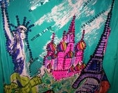 Vintage Diane Gilman Silk Blouse with Statue of Liberty and Eiffel Tower on front Large Only 15 USD