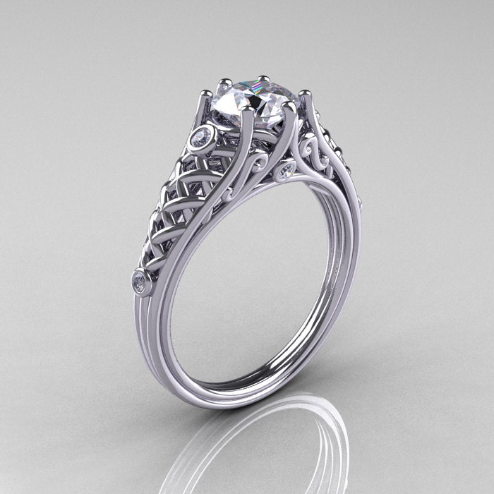 Classic French 14K White Gold 1.0 Carat Cubic Zirconia Diamond Lace Ring R175-14WGDCZ