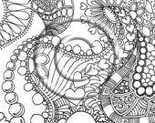 Instant Download Coloring Page Hand Drawn Zentangle Inspired Psychedelic "Mystical"  Abstract Zendoodle Doodle Hippie By Kat