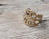 The Victorian Ring - Adjustable Antiqued Vintage style Filigree Brass Ox Ring