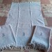 3 Vintage French terry bath towels hand monogrammed B, Art Deco bathroom towels hand towel w design of roses, fringes