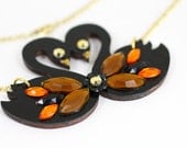 Black Swan Necklace Pendant Topaz Rhinestones