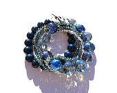 Sparkling Blue Glass Bracelet Set / Blue & Silver Bracelet Set / Multiple Strand