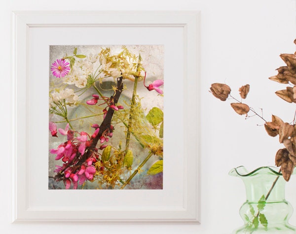 Shabby Chic Art Botanical Art Print Bohemian Floral Home Decor Pink Blossom White Flowers 8x10 baby shower nursery gift for woman