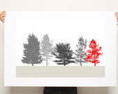 Large Tree Canvas Print Black and White Red Nature 20x30 minimalist home decor gift for him