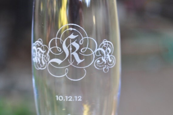 Crystal Monogrammed Toasting Flutes - One pair