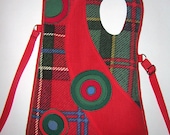 Haversack MEDIUM CANVAS BAG Sling Bag shoulder purse travel tote iPad holder mixed fabrics -checkered-  in Red-Green with Circles