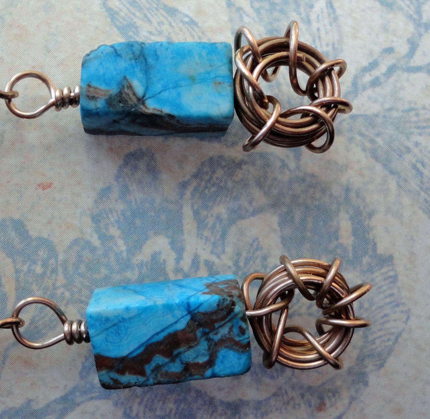 Wire Wrapped Turquoise Bronze Earrings