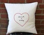 Hand-Embroidered Accent Pillow Cover - Custom Tattoo Heart Pillow  - Bespoke Cushion
