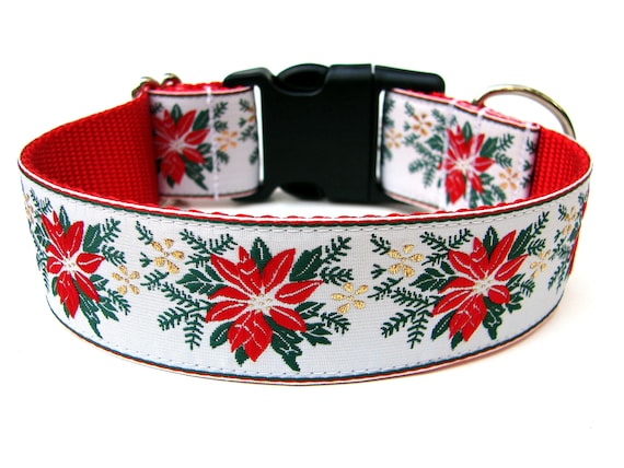 Christmas Dog Collar 1.5" Poinsettia Red Dog Collar