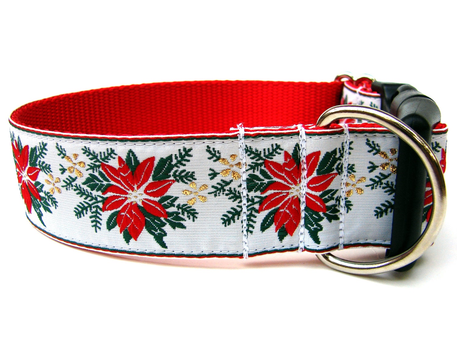 Christmas Dog Collar 1.5" Poinsettia Red Dog Collar