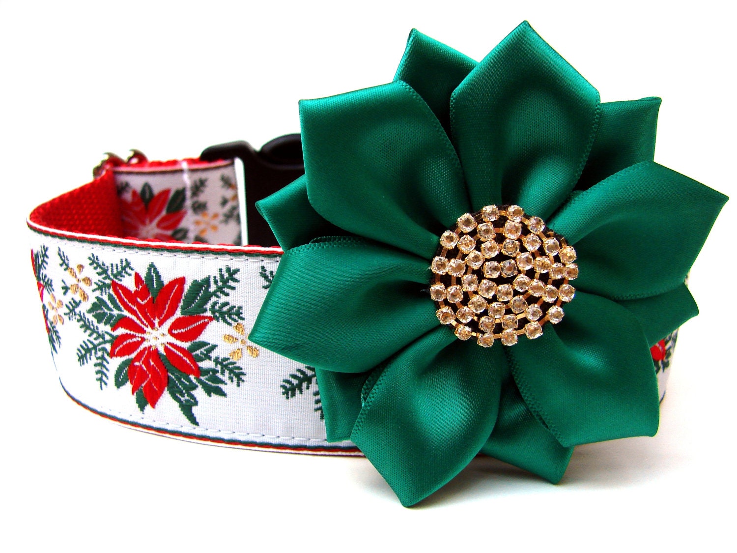 Christmas Dog Collar 1.5" Poinsettia Red Dog Collar