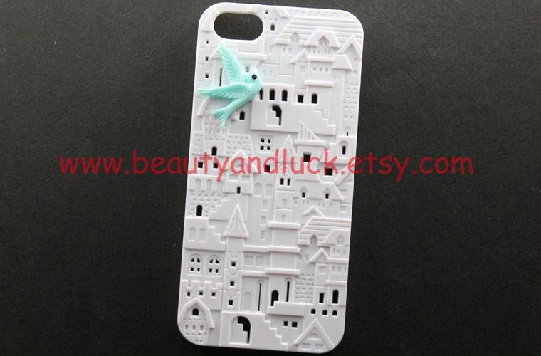 iphone 5 case cover,blue bird in white building, resin flower case, floral iphone 5 case for iphone 5 Case, iphone 5 hard case