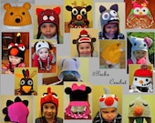 Crochet Pattern PDF - Earflap Zoo Animal Hats - Baby to Adult - Bear Bird Bunny Dino Kitty Monster Mouse Owl Pup Deer Snowman Monkey Turkey