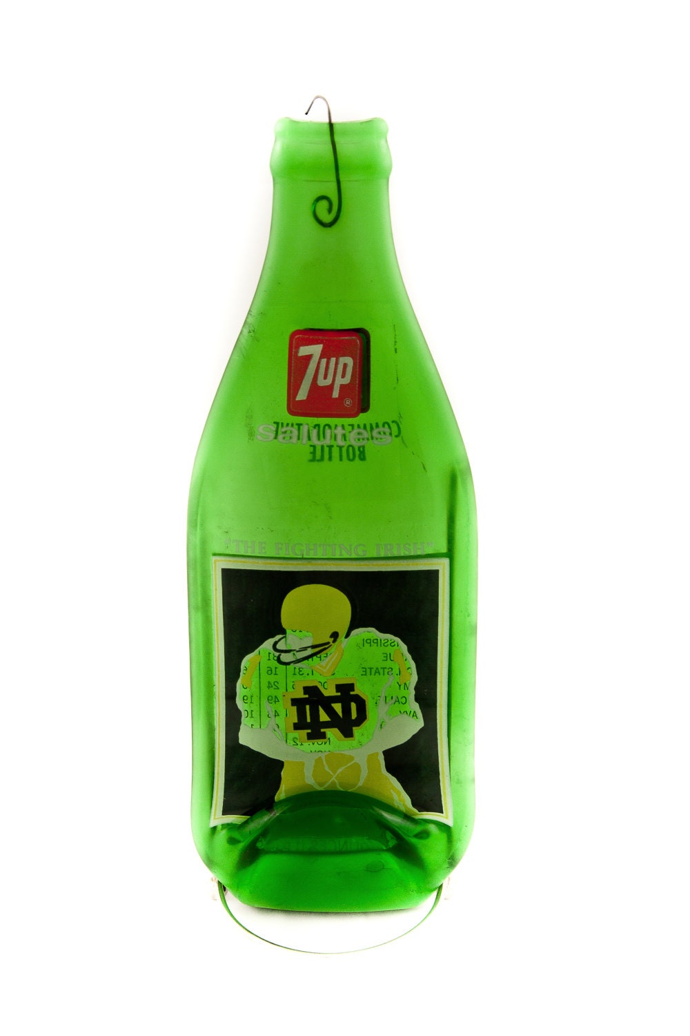 Notre Dame Vintage 1977  7-up Bottle MELTED Flat to hang on the wall