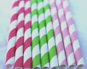 STRaWBeRRY SHoRTCaKe Inspired MiX-Paper Straws 25ct-- Pink stripe,red stripe and green stripe with Free Printable Flags