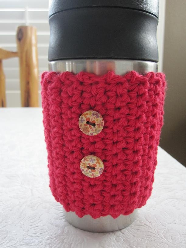 Poppy Red Coffee Cozy with Buttons
