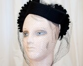 1940's Hat // Winged New York Creation Black Wool Tilt Hat