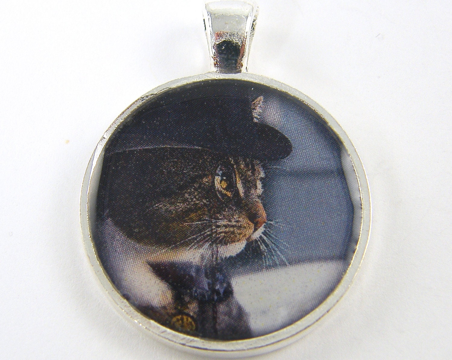 Cat Pendant - Steampunk Tabby Cat in Top Hat  Cute Pet Jewelry Charm
