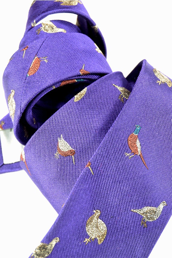 Purple Birds Silk Necktie - High Quality Woven Silk Necktie - The Gore Vidal tie