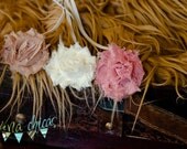 Set of 3 Shabby Chic Frayed Flower Headbands with Skinny elastic