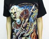 Ghost  Warrior Skull Skeleton Devil T-Shirt Women short sleeve silk screen shirt Rock Punk Ghost Graphics Black R21 Size S