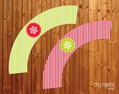 Green & Red Christmas Party - PRINTABLE Cupcake Wrappers / Gift Tags - xmas winter holidays stripes red green diy pdf