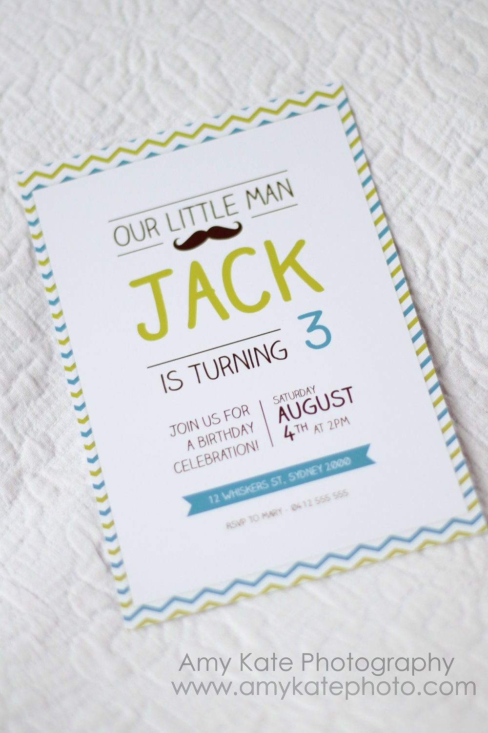 Mustache / Little Man Birthday Party - PERSONALIZED PRINTABLE Invitation, boy moustache chevron blue green diy pdf