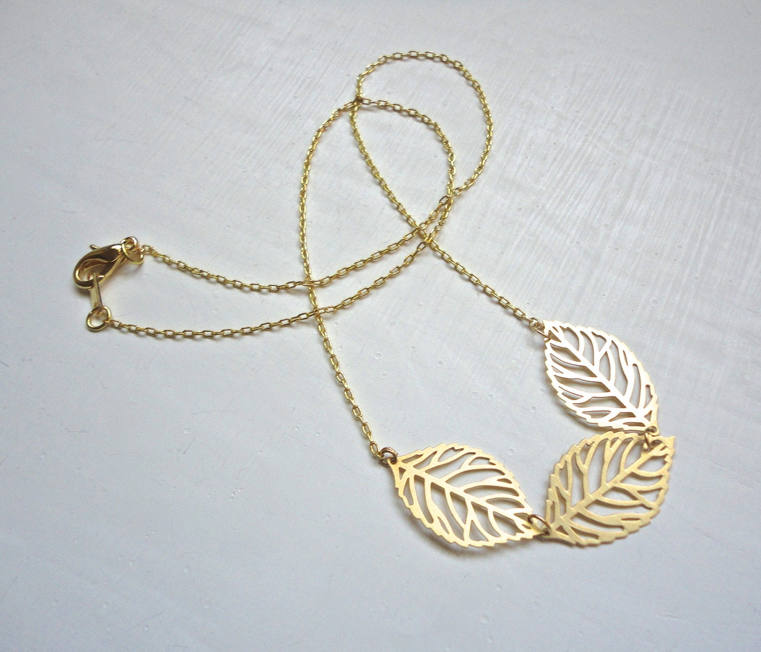 Minimalist Gold Necklace - Leaf Trio - Dainty Feminine Jewelry - Unique Gift Idea for Her