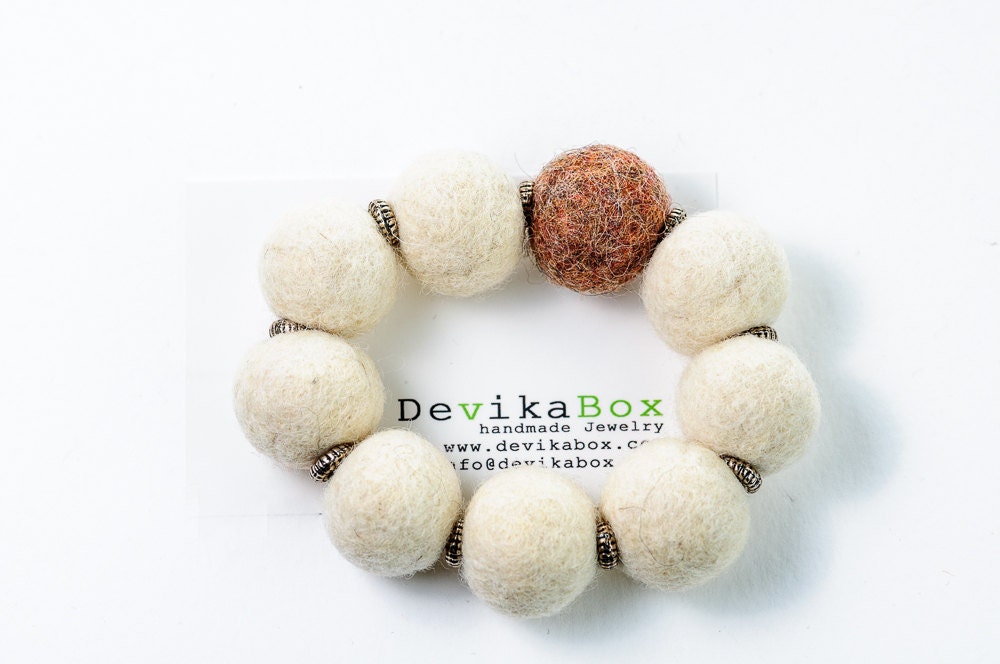 Chunky Bracelet Winter Felted Bracelet Stretch Felt Bracelet Coffee with Cream Oversize Jewelry