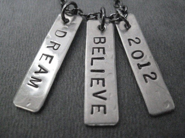 DREAM BELIEVE 2013 or Choose your YEAR- Running Necklace on 18 inch gunmetal chain - Inspirational Jewelry  - 2013 Goal Necklace