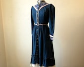 Denim Gunne Sax Dress / Prairie Dress / Lace Ruffle Size S - M