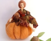 Art cloth doll pumpkin needlefelt soft sculpture Autumn Harvest