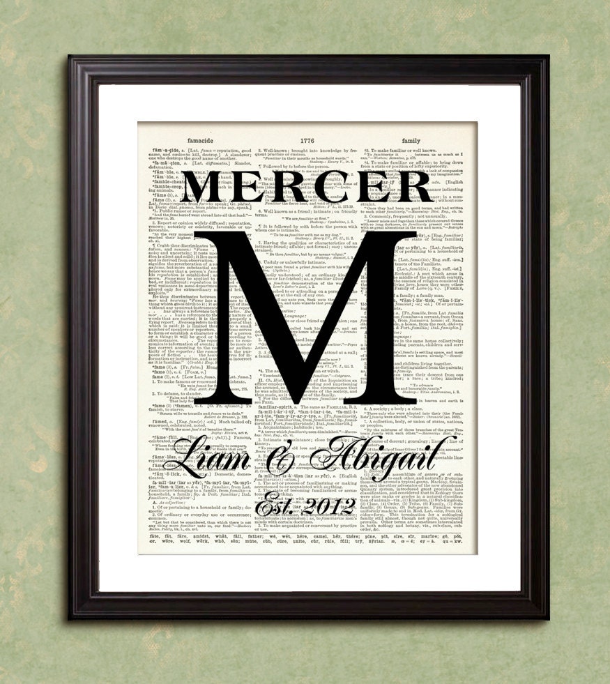 MONOGRAM Print 2 Initial Dictionary Art Print Poster Enlargement 10x13 or 11x14 or 12x15 Wedding Anniversary Gift Home Decor Wall Decor
