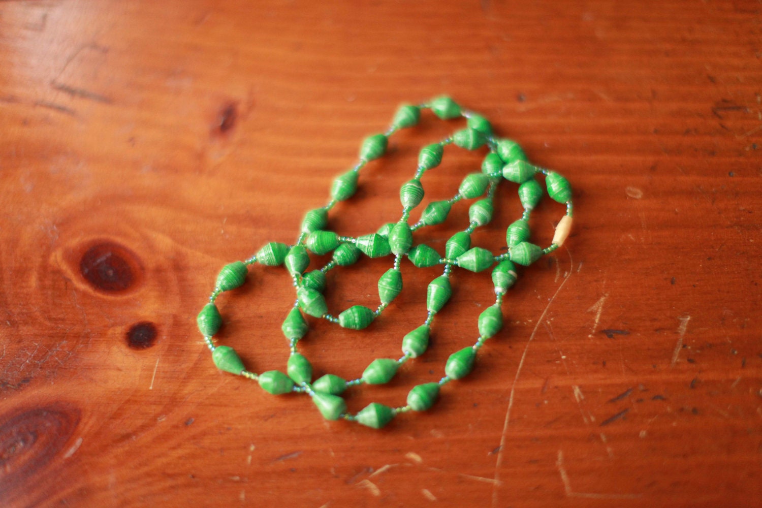 Layers of Green Necklace - Paper Beads to Benefit Nonprofit