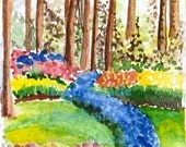 Tulips, Garden, Nature art, Watercolor flowers, Original Painting,  Flowers of Spring, OOAK, ACEO12