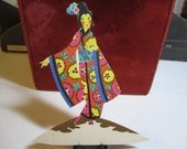 Gorgeous art deco 1920's-30's die cut place card pretty japanese lady geisha in deco kimono gold gilded unused Clark