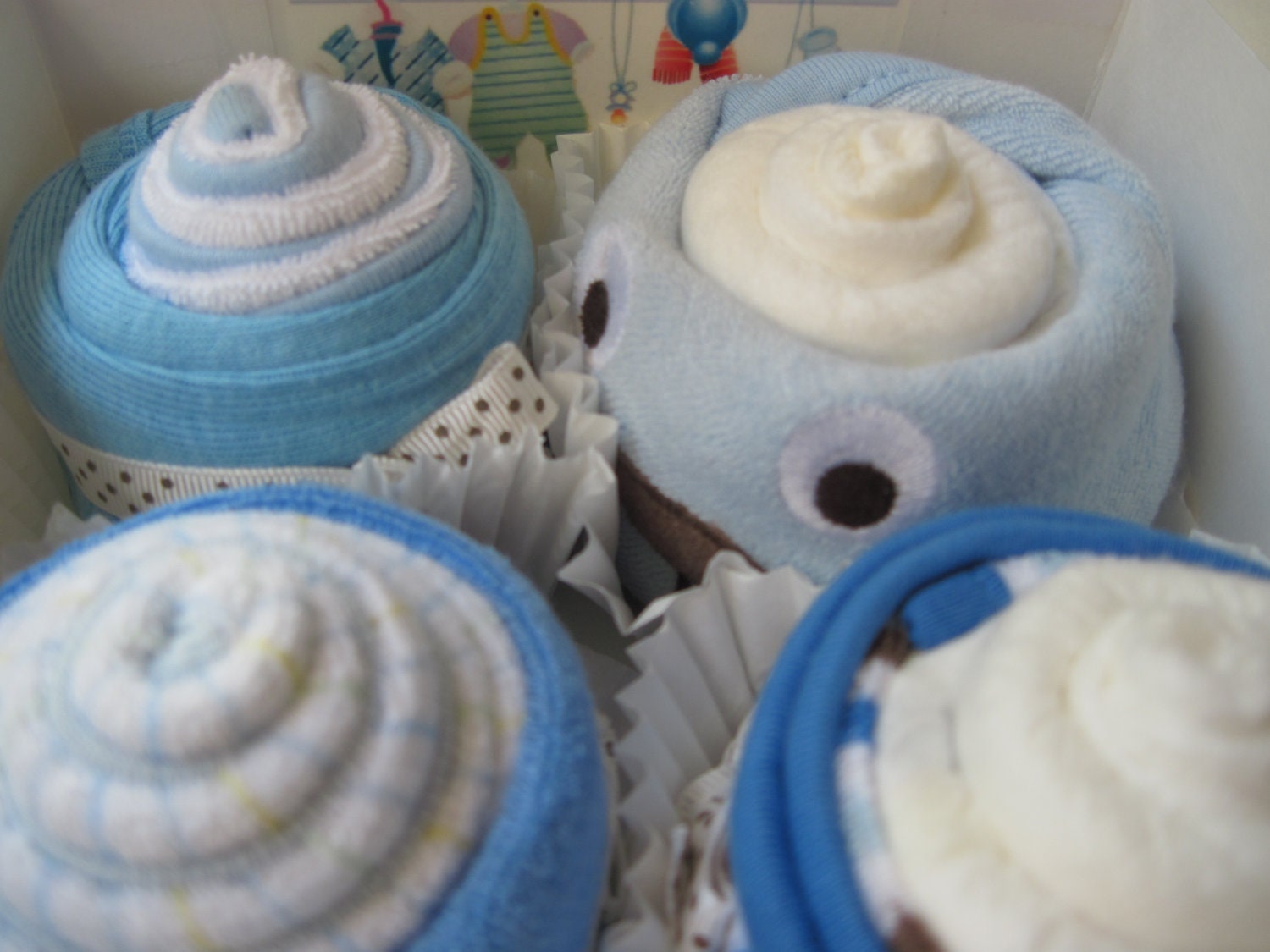 Baby Boy Onesie, Burp Cloth and Washcloth Cupcake 8 Piece Baby Gift Set, So Adorably Sweet