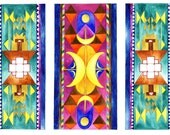 Magic Carpets II Art Print: 11 x 14 colorful textile pattern design greens