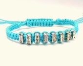 Rhinestone Beaded Macramé Bracelet in Turquoise with Square Crystal Rhinestone Beads
