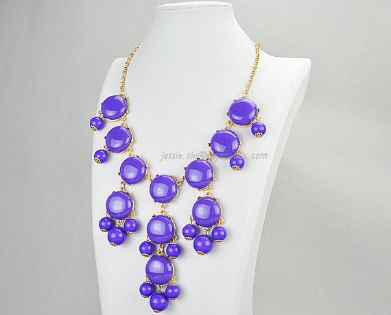 Purple Bubble Necklace, Bubble Bib Necklace, Bubble Jewelry (FN0508-M-Purple)