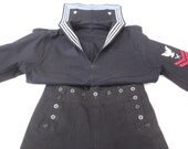 US navy vintage uniform, high waist pants, navy clothing, photo shoot