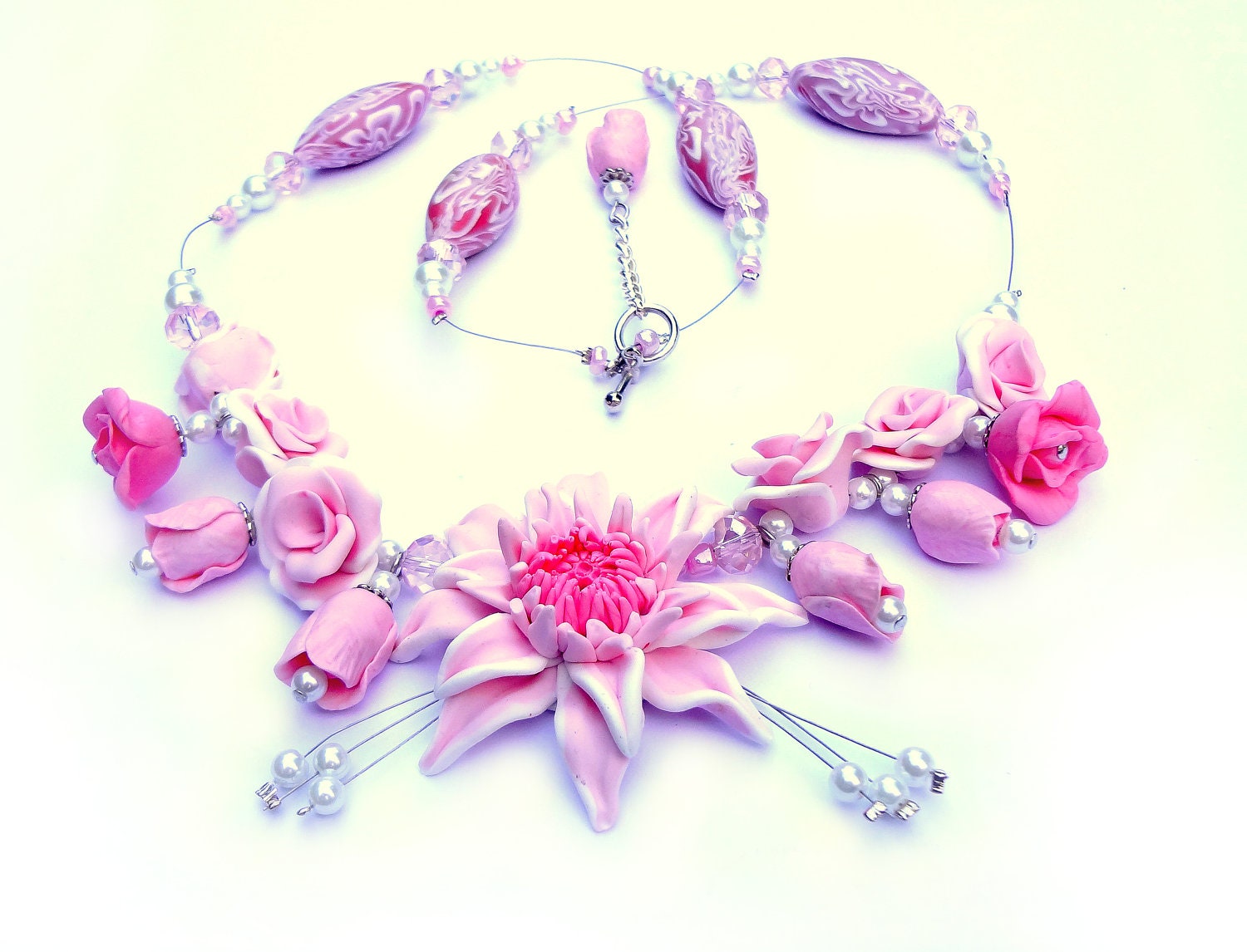 Rose Polymer Clay Necklace