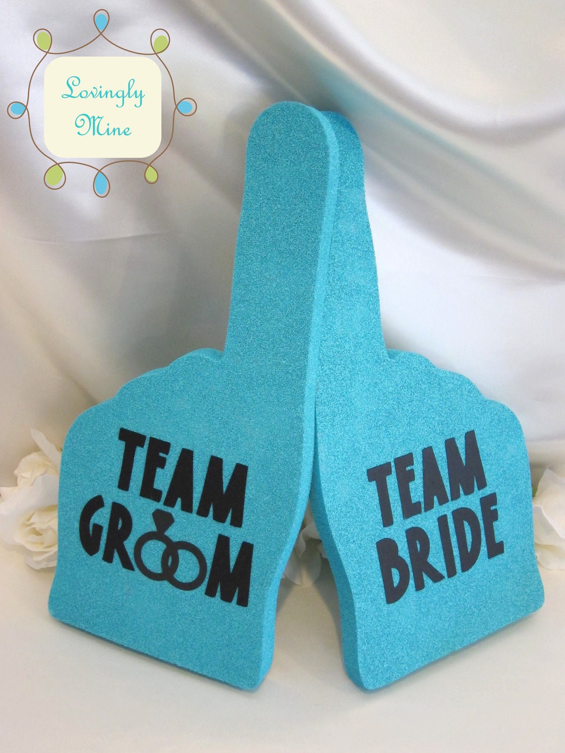 Photobooth Props - Blue Team Bride & Team Groom Foam Fingers