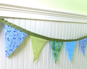 Fabric Garland, Floral Blue & Chartreuse Banner, Home Decor Two Sided Banner, Spring, Summer, 5.5 Ft. - LollysCubbyHole